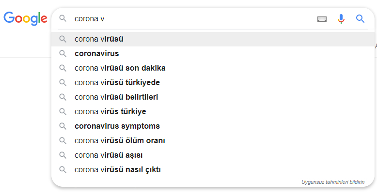 google corona virus aramaları